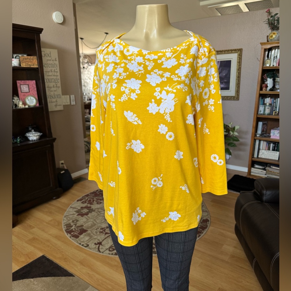Style & Co. Yellow Floral Scoop Neck Blouse
